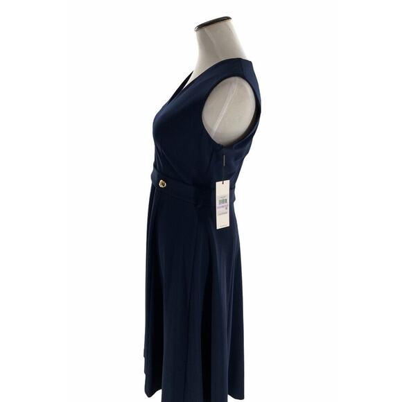 Calvin Klein Sleeveless Fit & Flare Womens Back Zip Button Waist Dress Size 6 - Picture 3 of 7